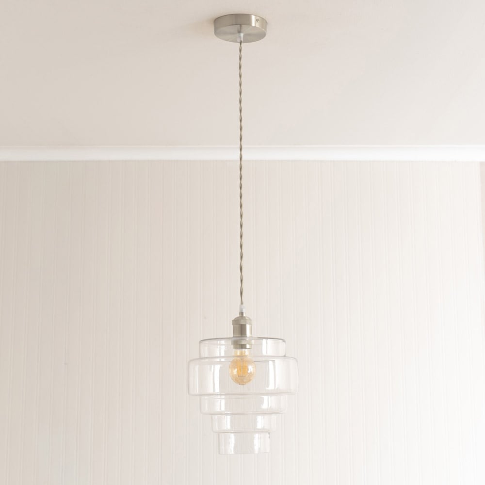 ValueLights Lane 5 Tier Clear Glass Shade Brushed Chrome Single LED Ceiling Pendant Light Image 5