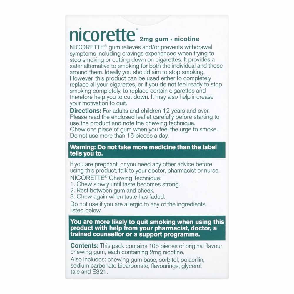 Nicorette Original Chewing Gum 2mg 105 pieces Image 2