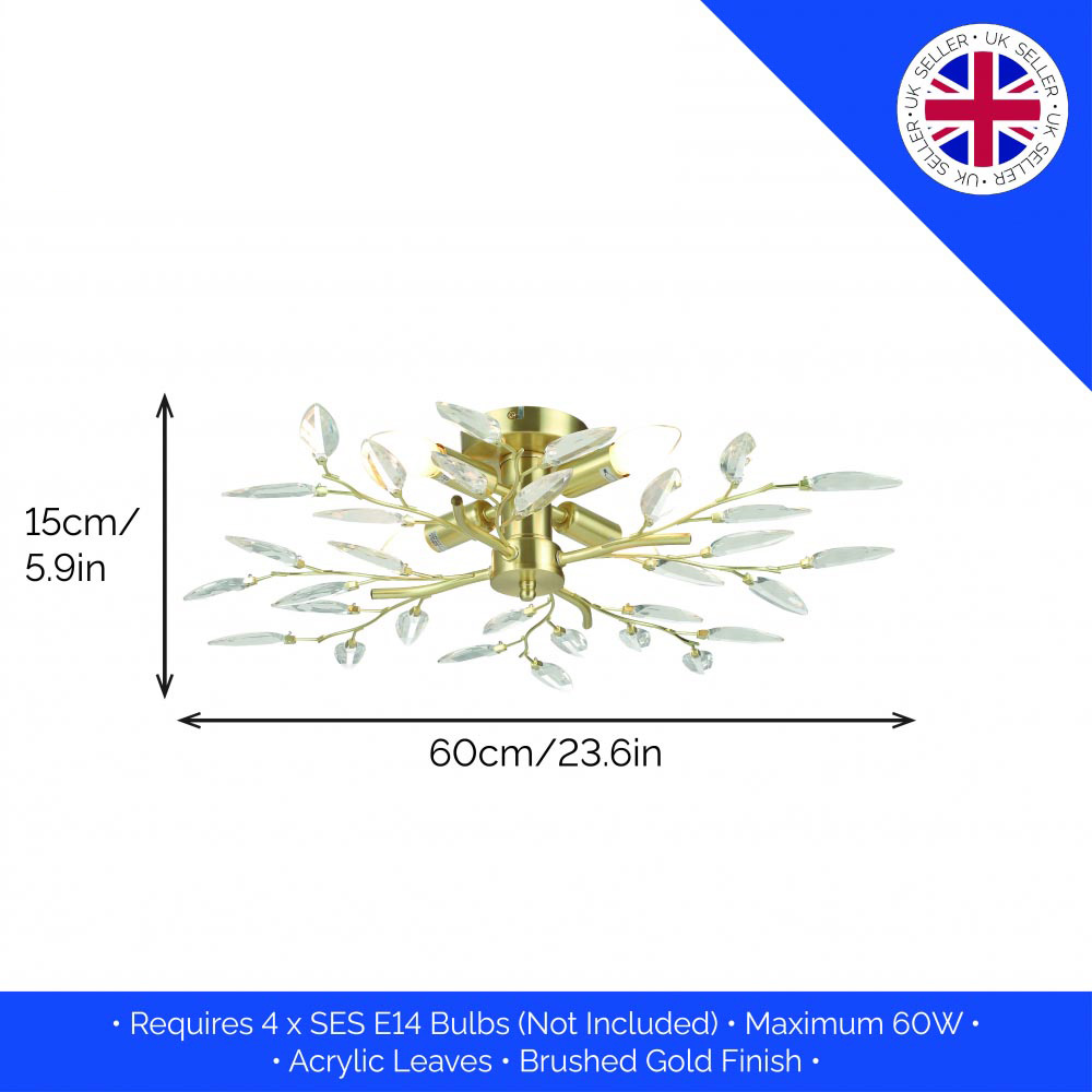 Happy Homewares Brushed Gold Plated Branch Ceiling Light with Acrylic Leaves Image 8