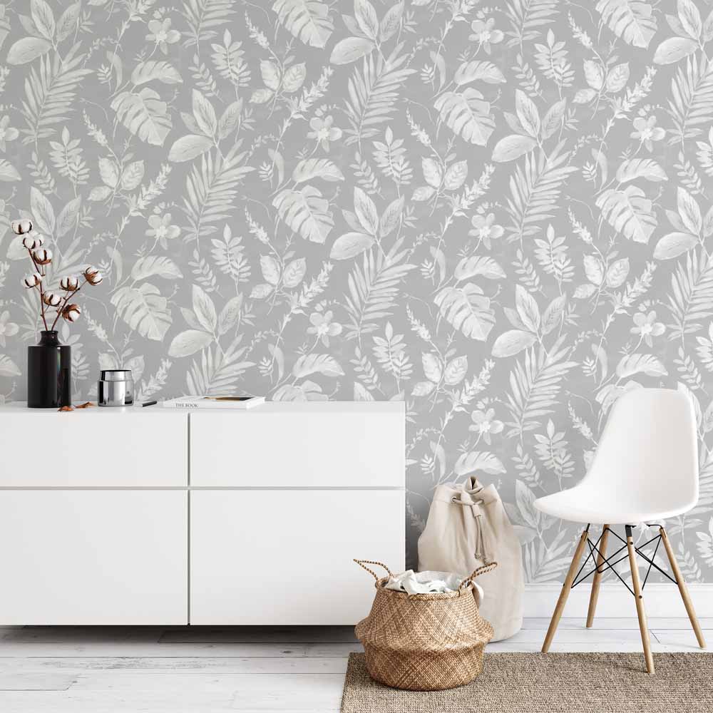Muriva Tane Leaf Grey Wallpaper Image 4