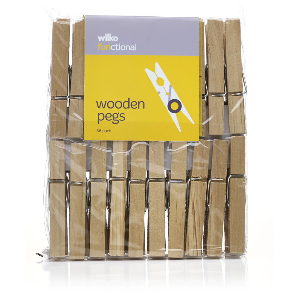 Wilko Functional Wooden Pegs 36 pack Image