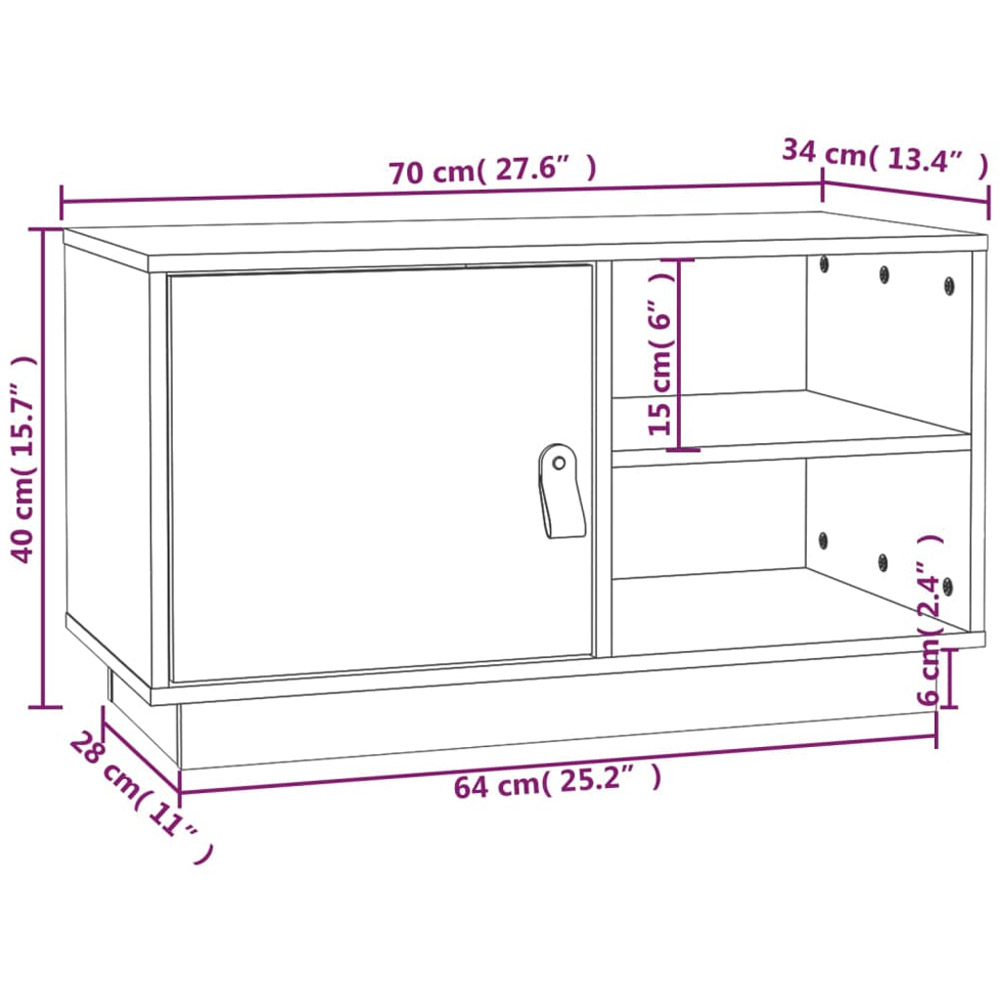 vidaXL Single Door 2 Open Shelf Honey Brown Solid Wood Pine TV Cabinet Image 9