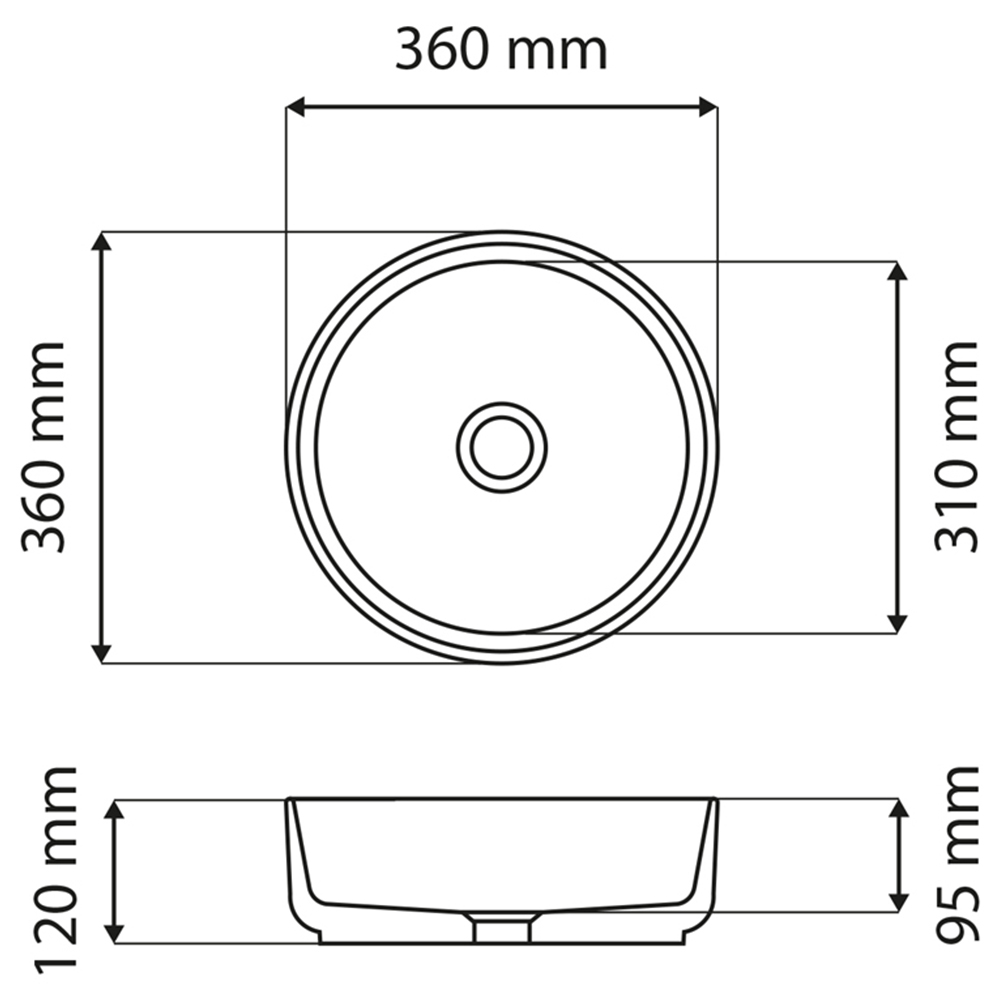 Limoge 7844 Dark Grey Ceramic Vert Round Countertop Basin 35cm Image 3