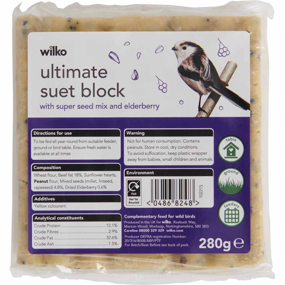 Wilko Wild Bird Ultimate Suet Block Super Seed Mix and Elderberry Image