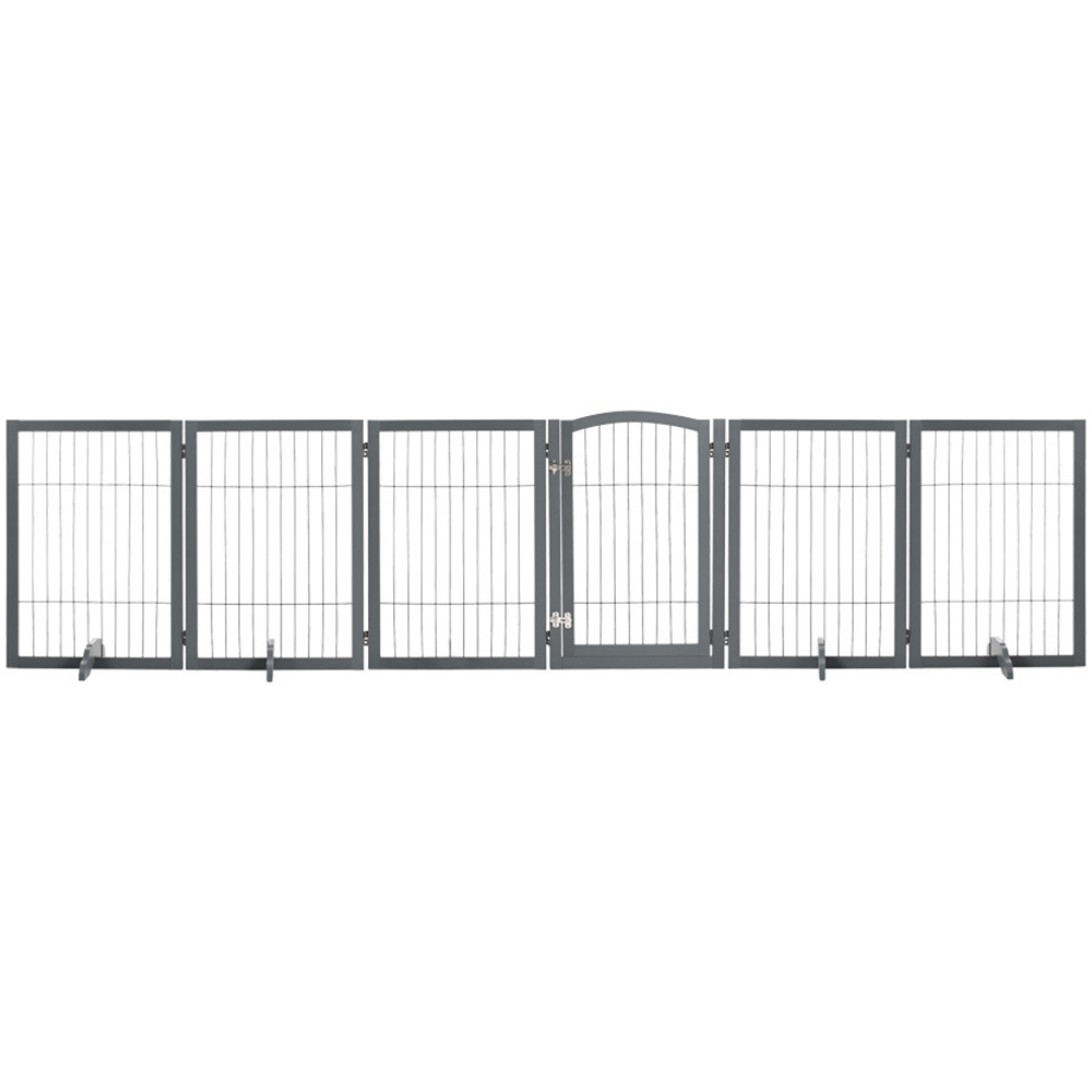 H&O Direct 6 Panel Grey Freestanding Wooden Foldable Pet Playpen Image 1
