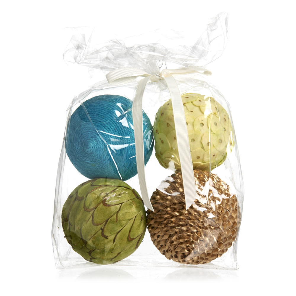Wilko Blue and Green Decorative Balls 4 pack Image