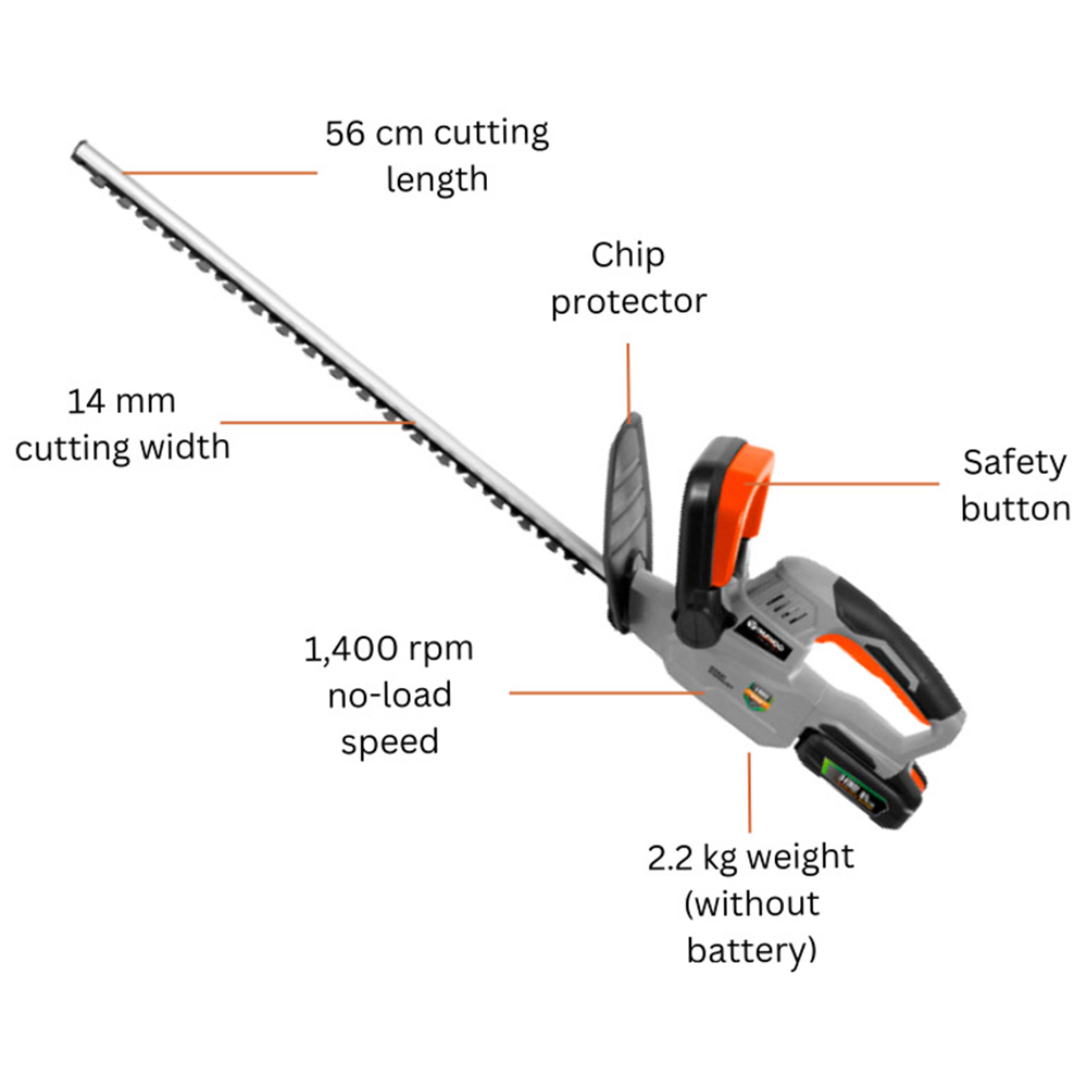 Daewoo U-Force 18V Cordless Hedge Trimmer with 1 x 2.0Ah Battery Charger Image 4