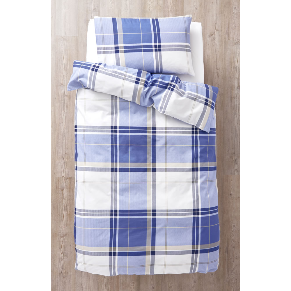 Wilko Checked Blue Single Duvet Set Wilko