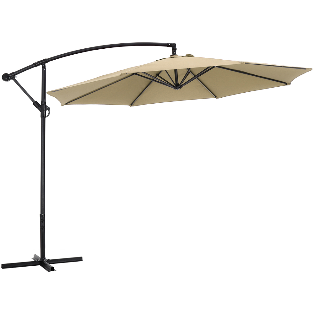 Living and Home Taupe Garden Cantilever Parasol with Cross Base 3m Image 1
