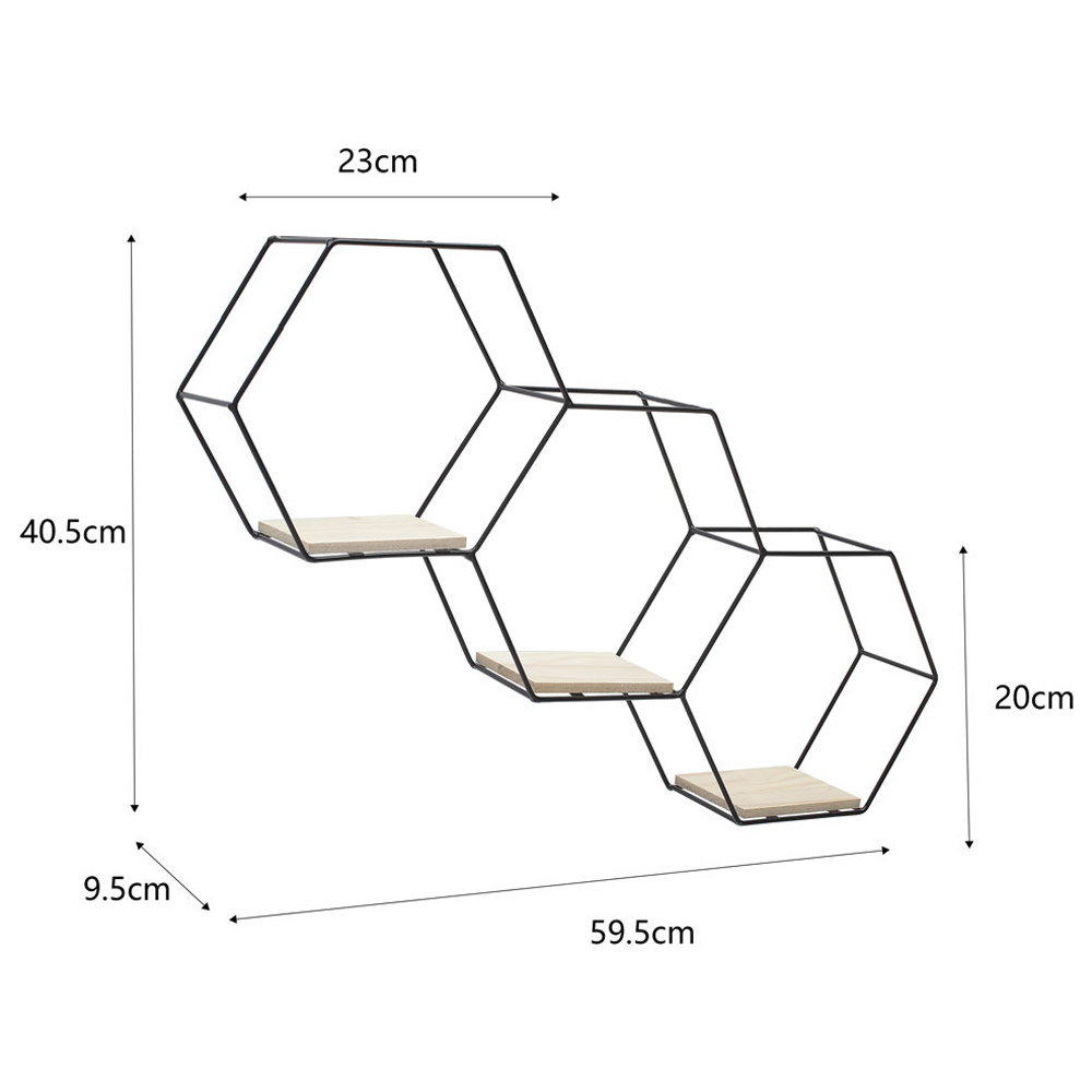 Living and Home 3 Compartment Hexagon Wall Shelf with Iron Frame Image 5