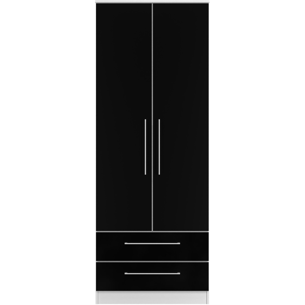 Crowndale Worcester 2 Door 2 Drawer Matt Black and White Tall Wardrobe Ready Assembled Image 2