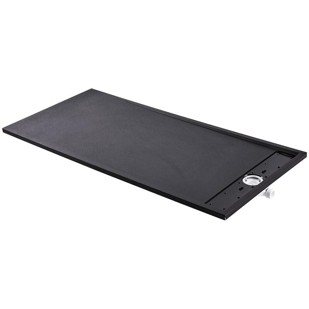 H&O Direct Black Sleek Rectangular Shower Tray with Drain 170cm Image 1