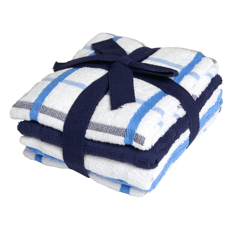 Wilko Blue and White Tea Towels 5 pack Image