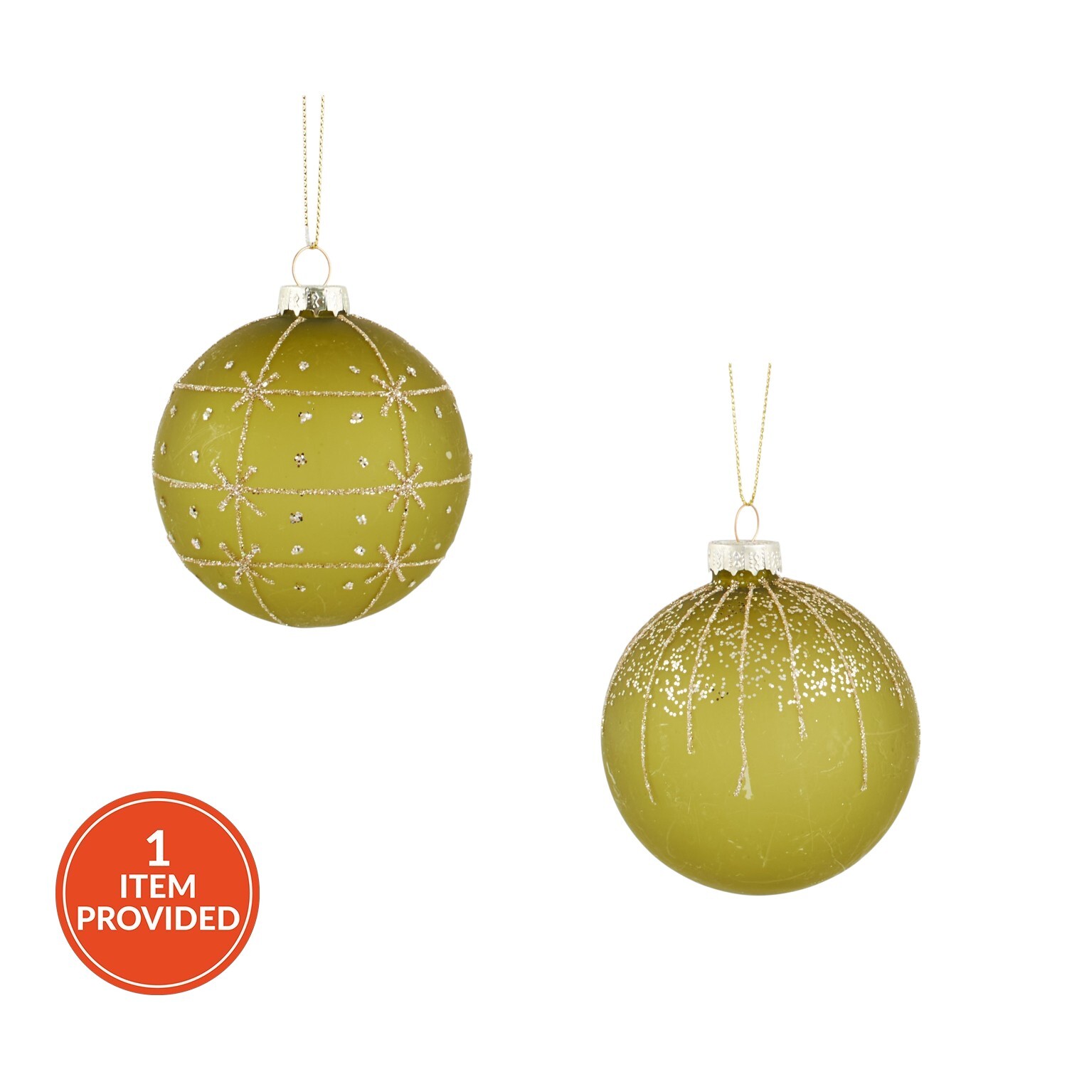 Glitter Olive Green Bauble Image 1