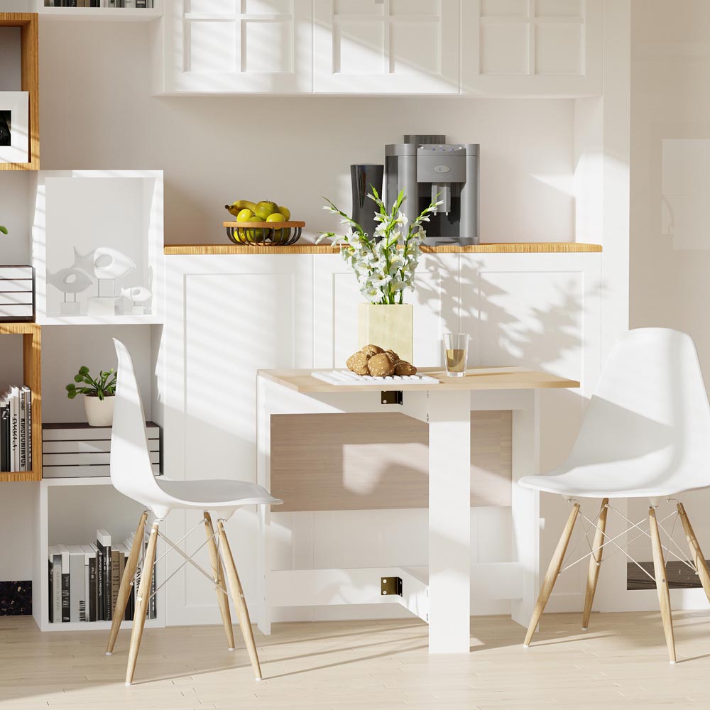 Portland 2 Seater Folding Dining Table Desk and Workstation Oak and White Image 3