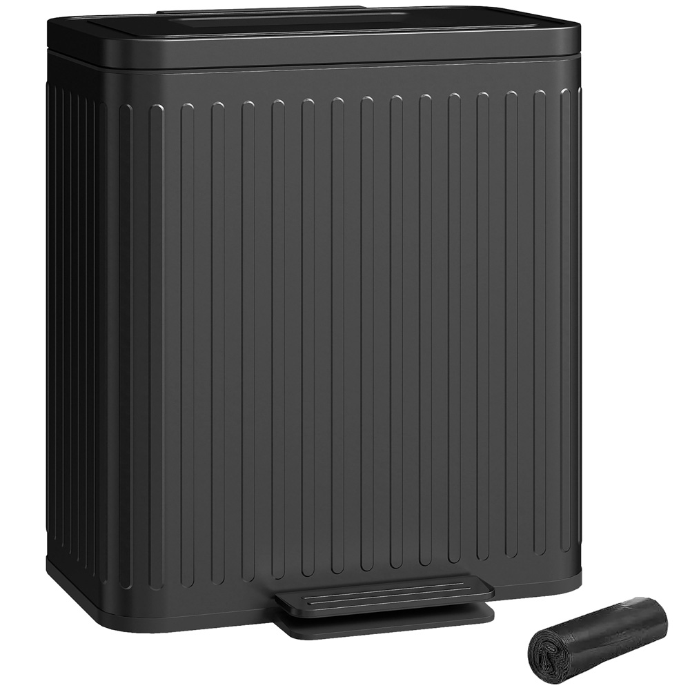 HOMCOM Black Double Rubbish Bin with Rubbish Bags 40L Image 1