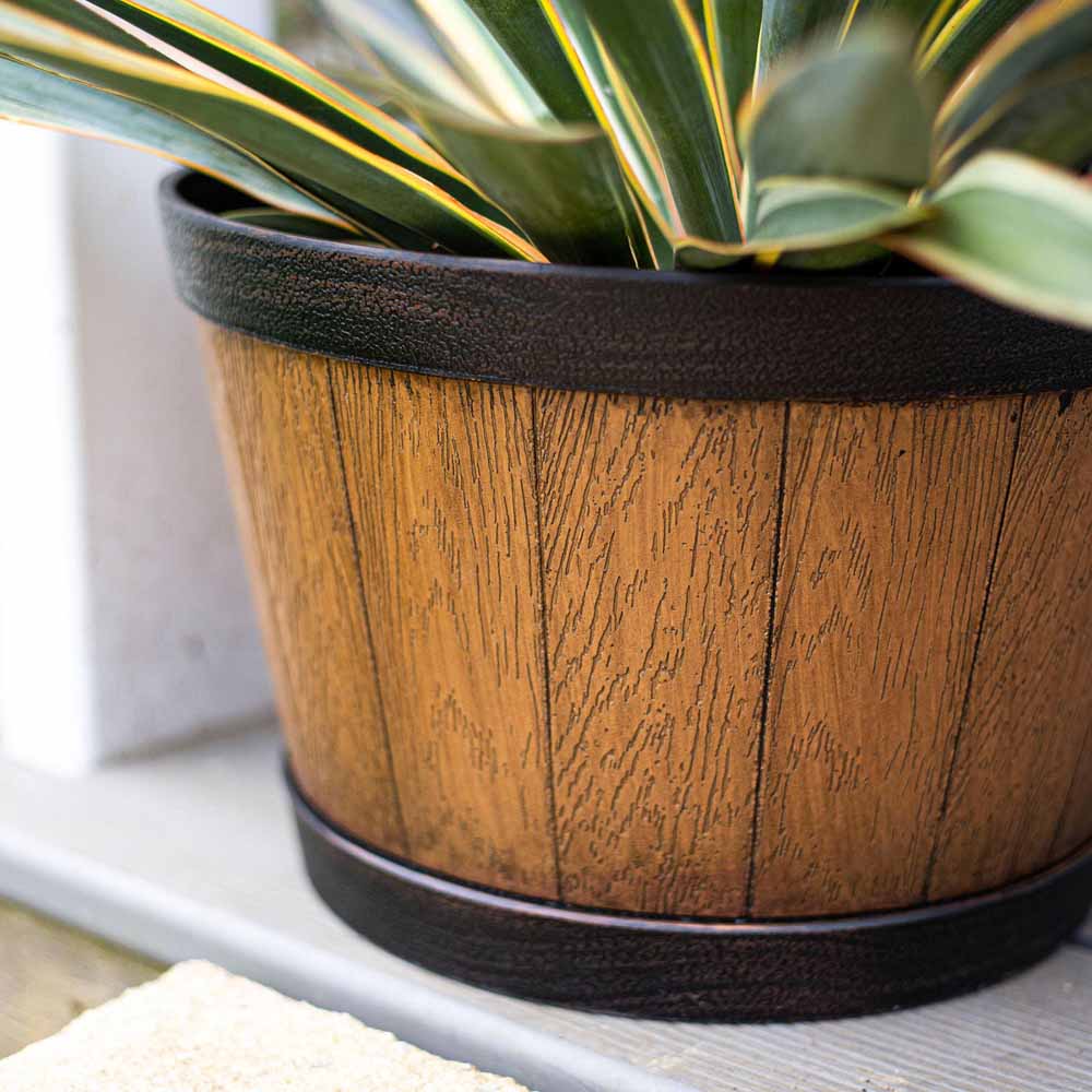 Plant Avenue Oban Light Oak Whiskey Barrel Planter 39cm Image 3