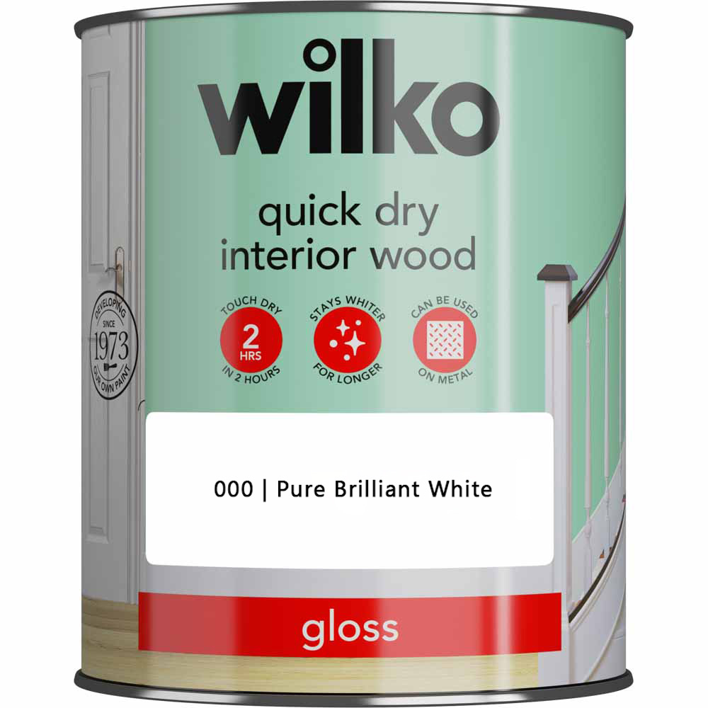 Wilko Quick Dry Interior Wood Pure Brilliant White Gloss Paint 750ml Image 2