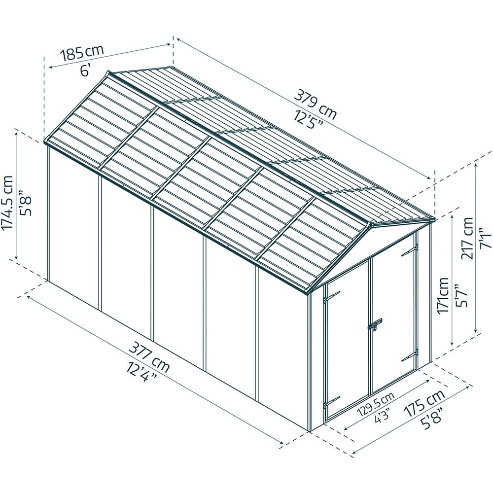 Palram Canopia Rubicon Dark Grey 6 x 12ft Shed Image 7