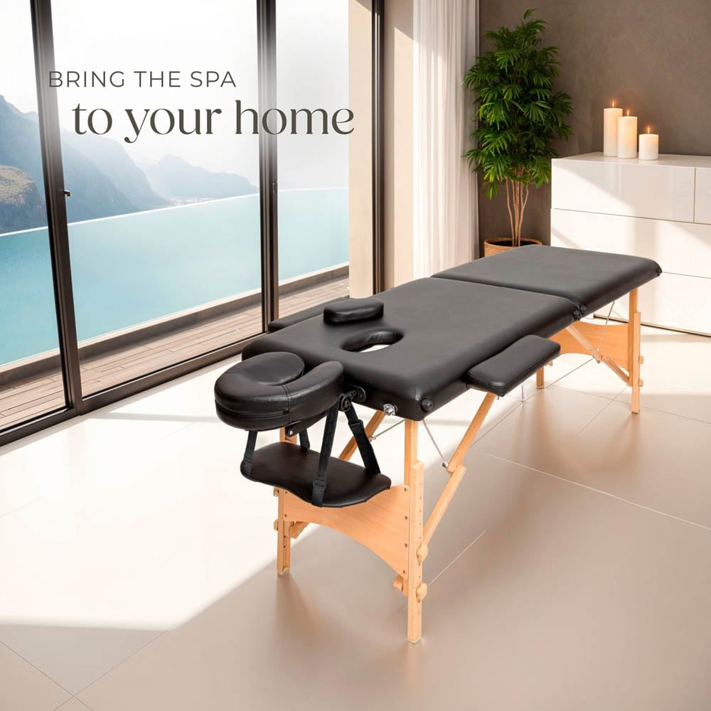 Massage Table Freddi - 2-zone bed, foldable, with carry bag, head and armrests - Black Image 2