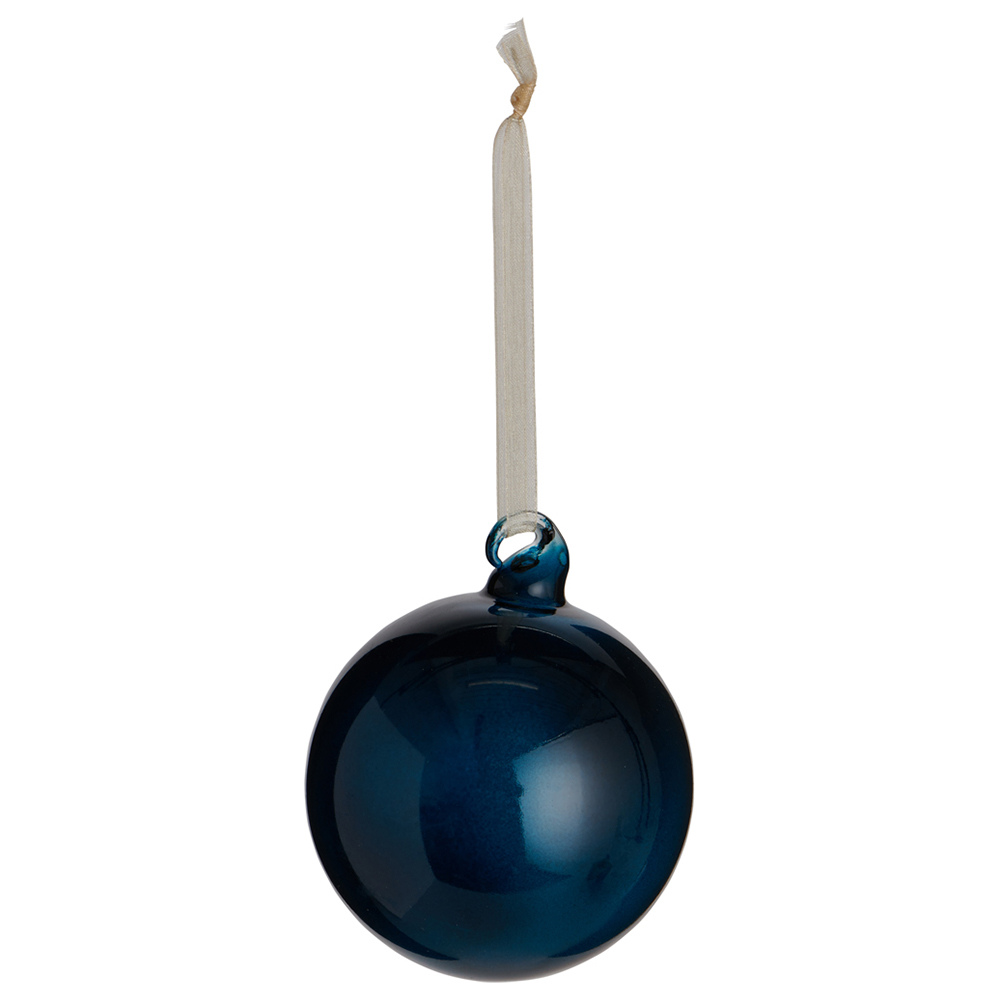 Wilko 4 Pack Majestic Blue Glass Baubles Image 3