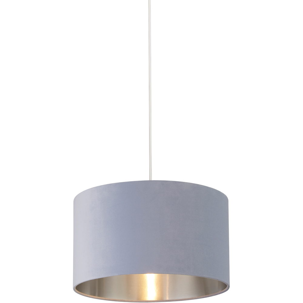 Lighting Collection Light Blue Silver Inner Velvet Drum Shade Image 3