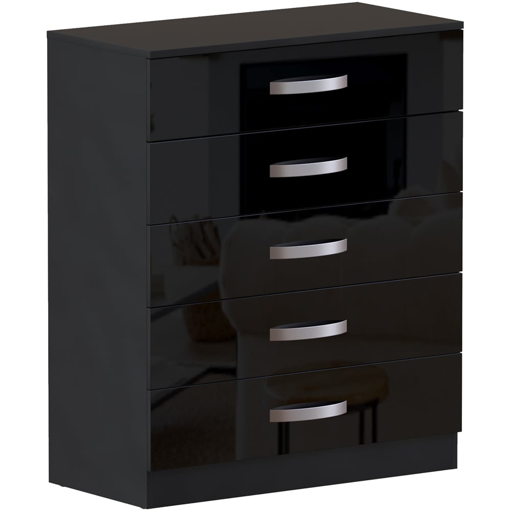 Vida Designs Hulio 5 Drawer Black Chest of Drawers Image 2