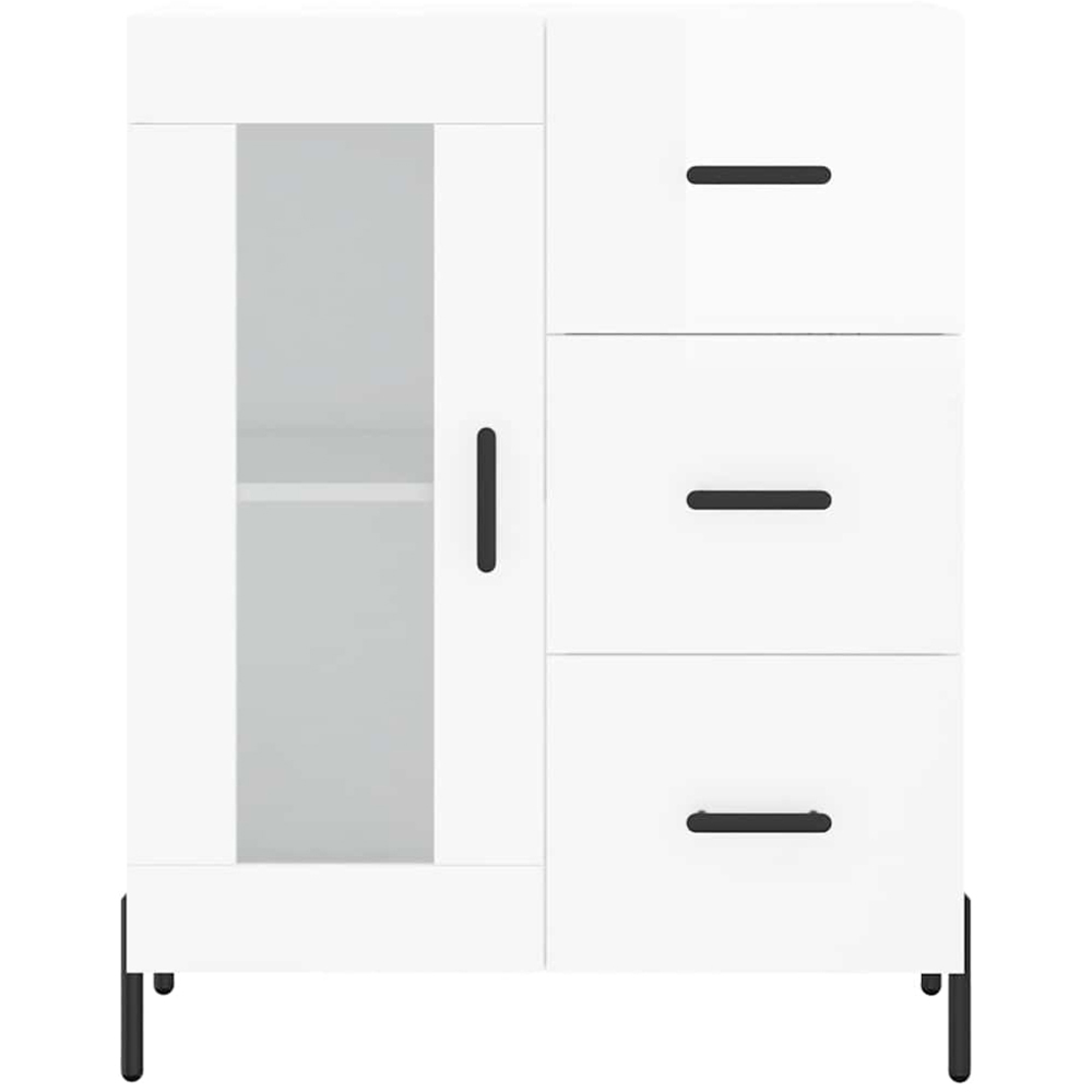 vidaXL Single Door 3 Drawer High Gloss White Sideboard Image 5