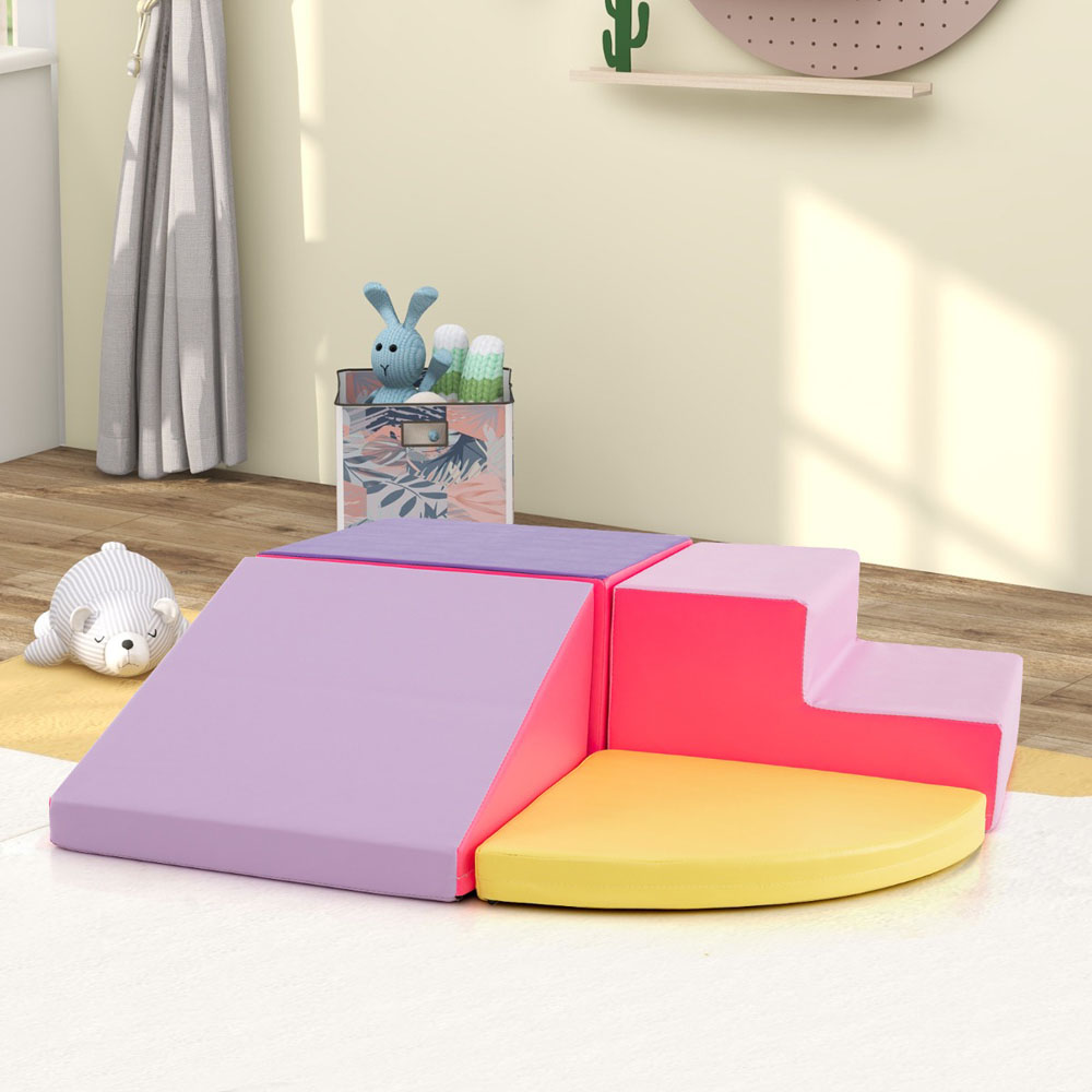 Costway Pink Infant Baby Climb and Crawl Foam Block Play Set 4 Piece Image 2