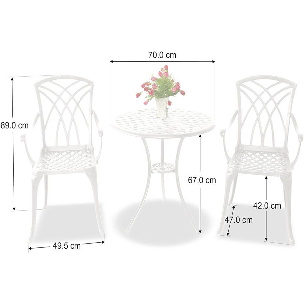 Centurion Oshowa 2 Seater White and Black Cast Aluminium Garden Bistro Set with Cushions Image 9