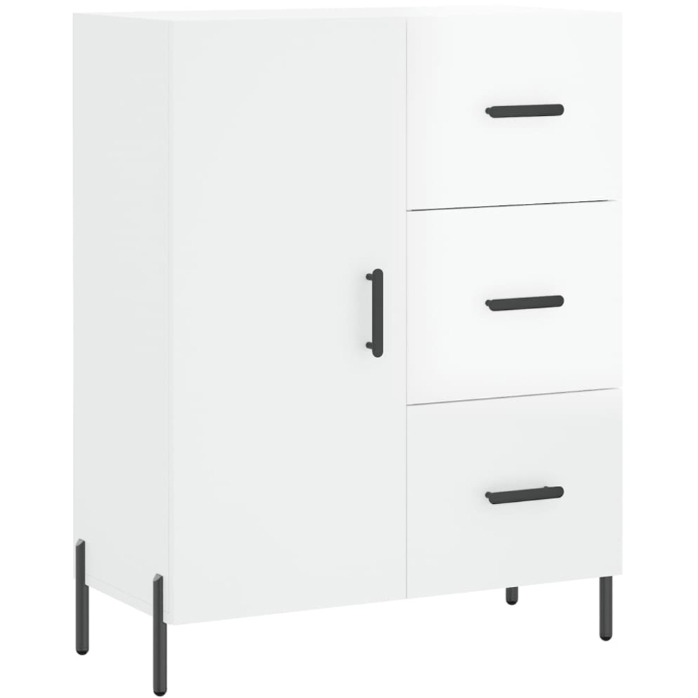vidaXL Single Door 3 Drawer High Gloss White Sideboard Image 2