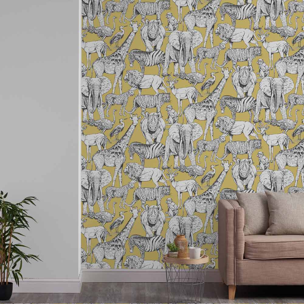 Superfresco Easy Jungle Animal Yellow Wallpaper Image 3