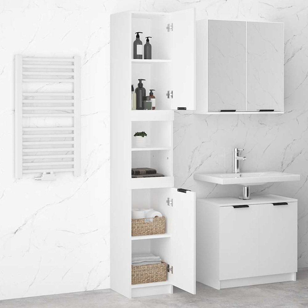 vidaXL 2 Door 2 Shelf White Wooden Bathroom Cabinet Image 1