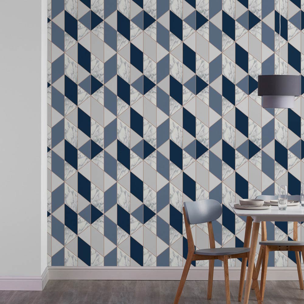 Fresco Marble Geometric Navy Wallpaper Image 3