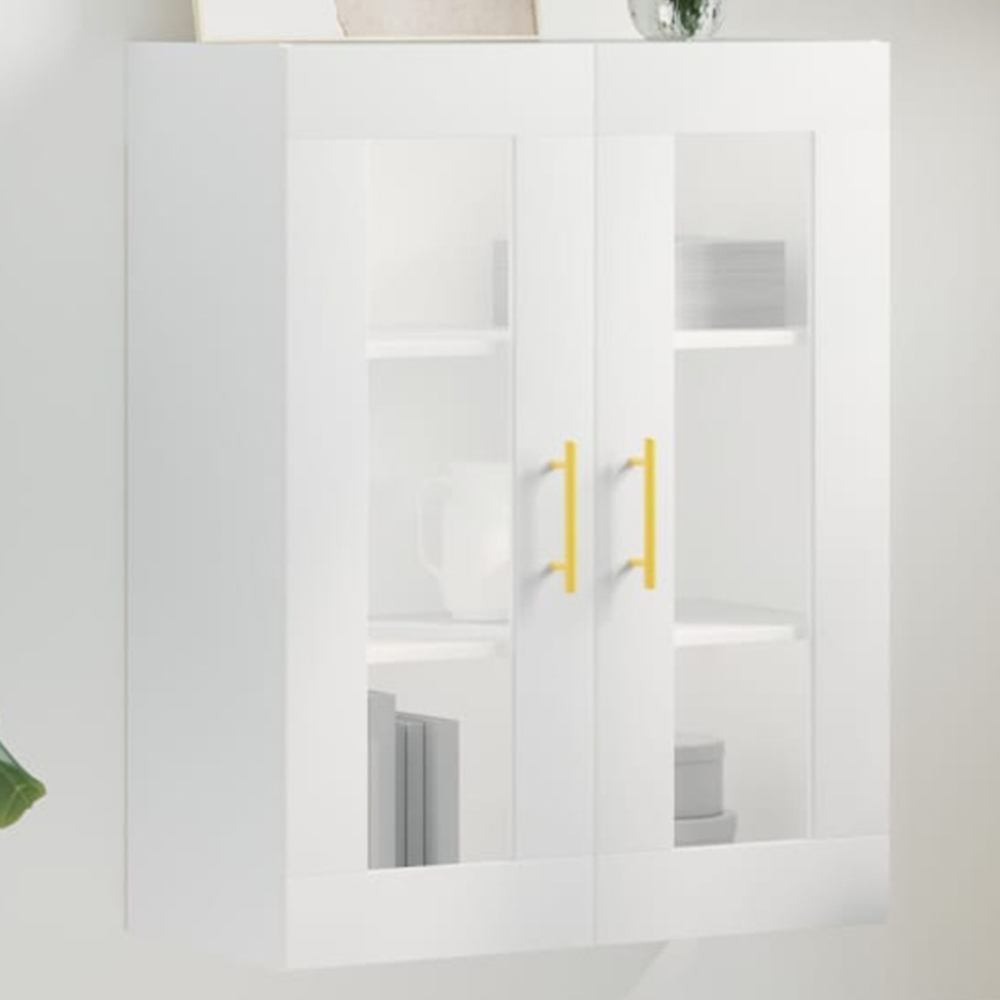 vidaXL 2 Glass Door White Wall Mounted Cabinet Image 1