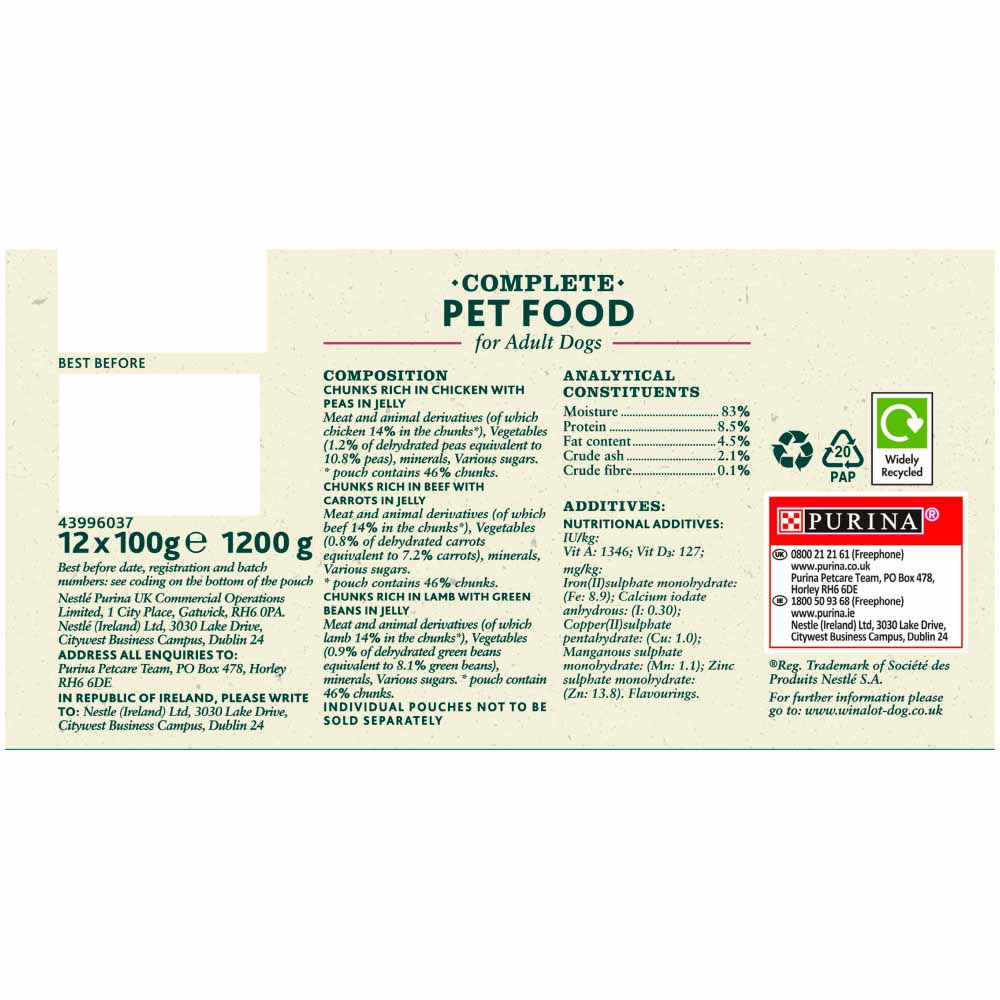 Winalot Wet Dog Food Pouches Mixed in Jelly 12 x 100g Image 4
