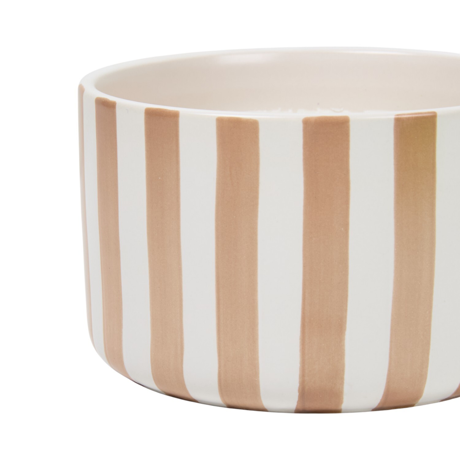 Beige Striped Ceramic Candle Image 4