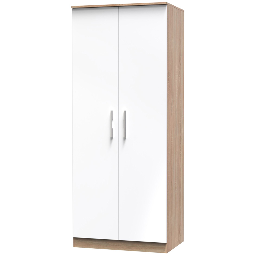 Crowndale Contrast Ready Assembled 2 Door Gloss White and Bardolino Oak Tall Wardrobe Image 2