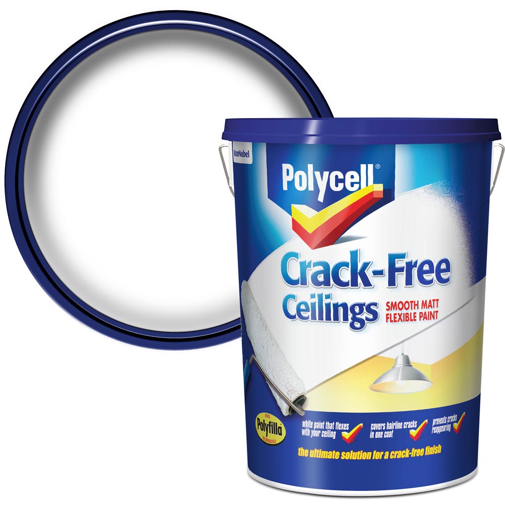 Polycell Pure Brilliant White Crack Free Ceiling Matt Paint 5L Image 1