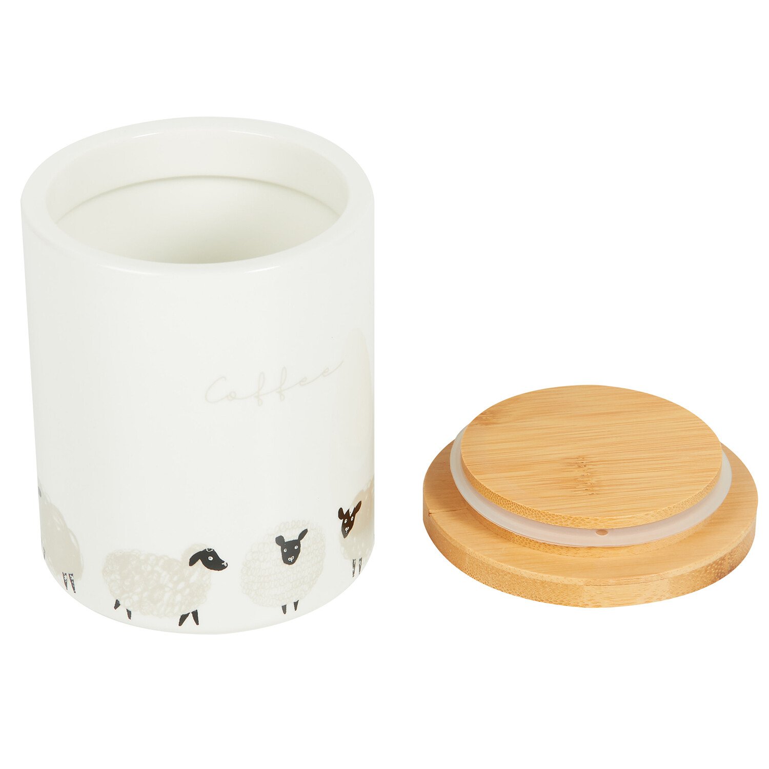 Highland Flock Canister with Bamboo Lid - White / Coffee Image 4