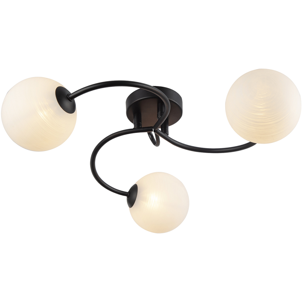 Happy Homewares 3 Arm Matte Black Ceiling Light with Opal Swirl Glass Spherical Shades Image 4