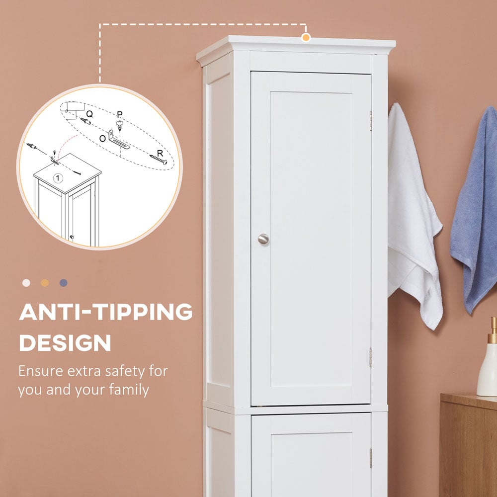 Kleankin 2 Door White Tall Bathroom Cabinet with Adjustable Shelves Image 7