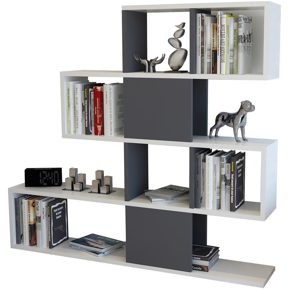 Decorotika Karlin 9 Shelf White and Anthracite Modern Bookcase Image 7