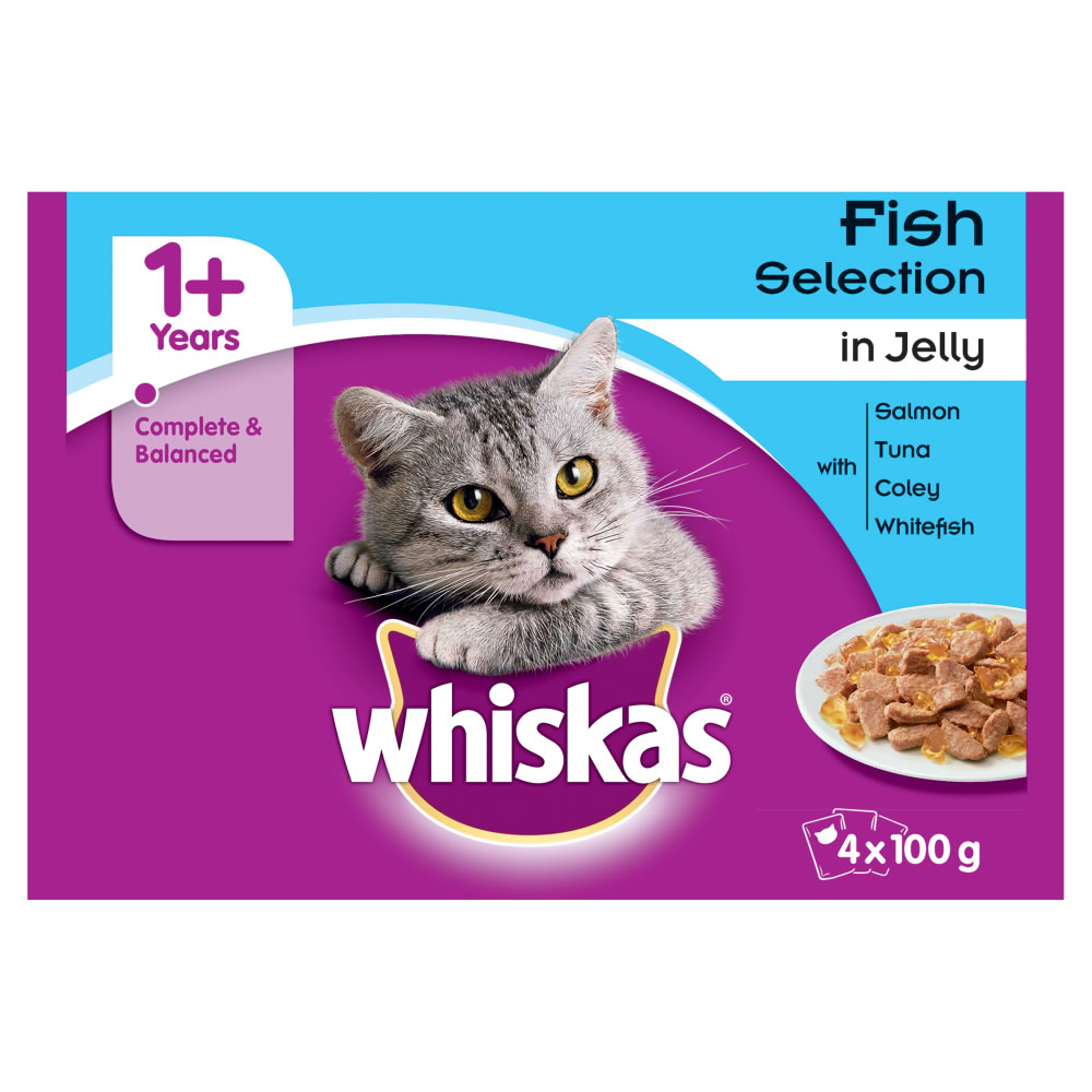 Whiskas 1+ Fish Selection in Jelly Cat Food       4 x 100g Image 1