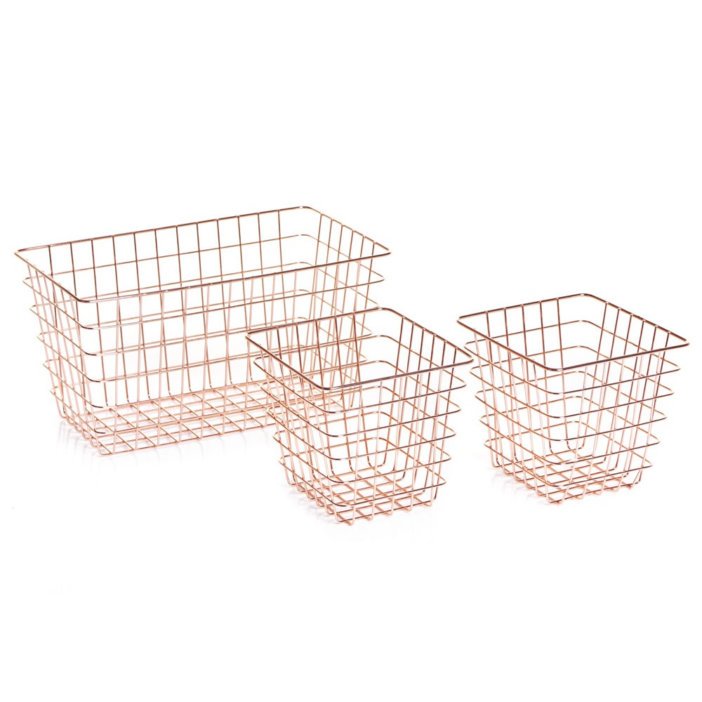 Wilko 3 piece Copper Effect Wire Basket Set Image 1