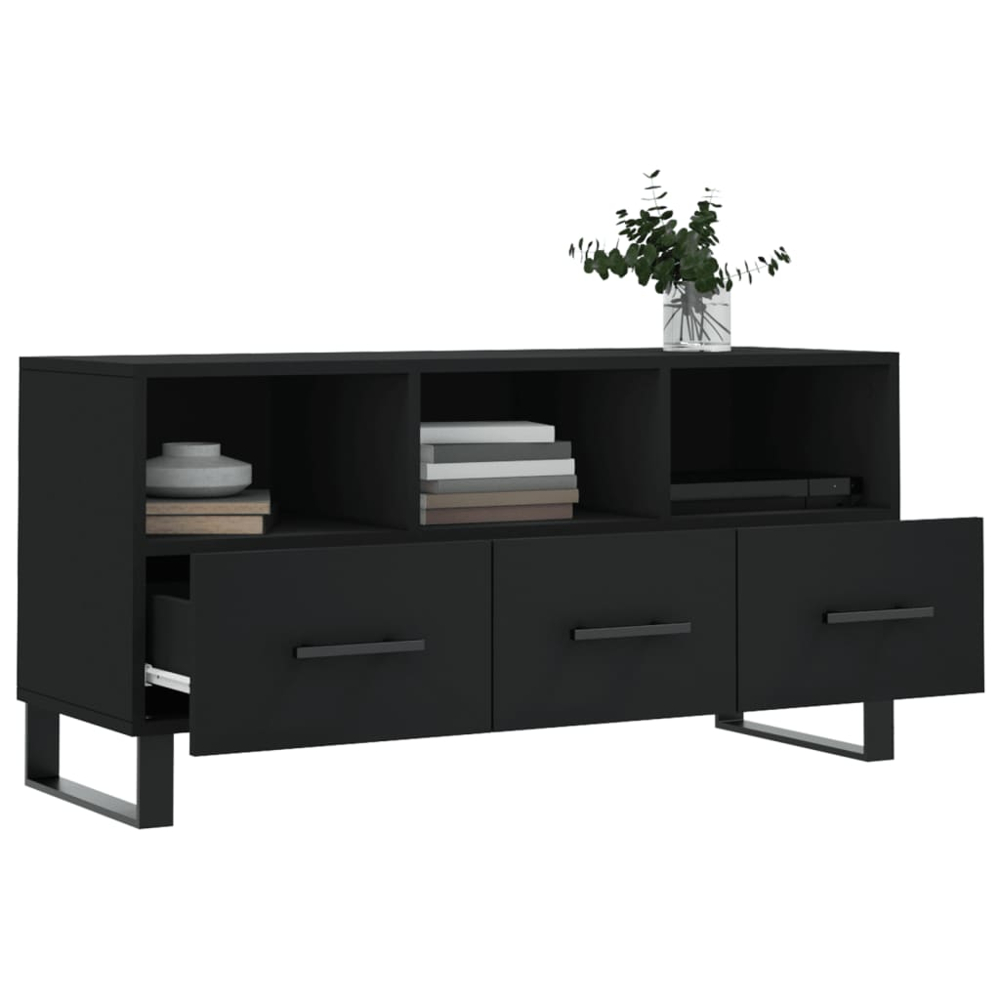 vidaXL 3 Drawer 3 Shelf Black TV Cabinet Image 4