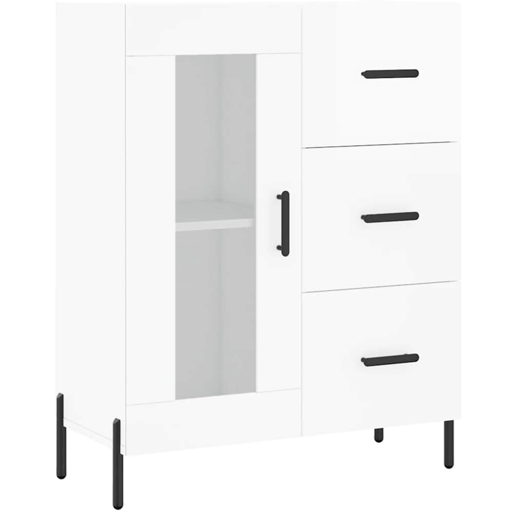vidaXL Single Door 3 Drawer High Gloss White Sideboard Image 2
