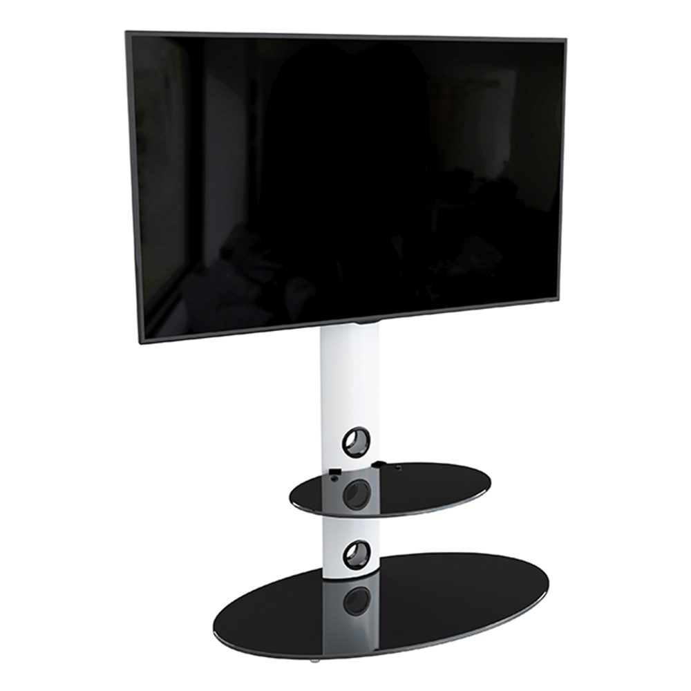 AVF Lugano Satin White and Black Glass Oval Pedestal TV Unit Image 4