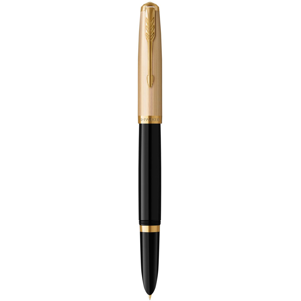 Parker 51 Delux Black 18K Gold Nib Black Ink Fountain Pen Gift Box Image 2