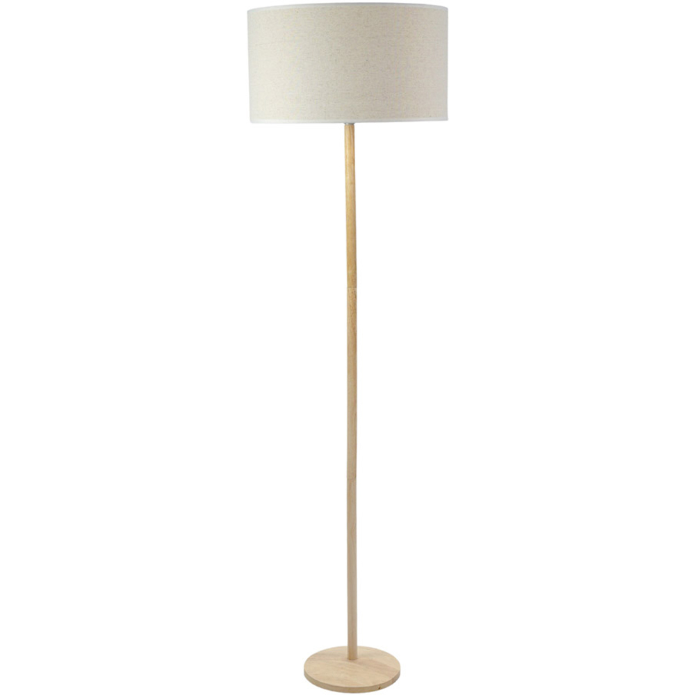 ValueLights Triston White Edge Drum Shade Light Wood LED Floor Lamp Image 1